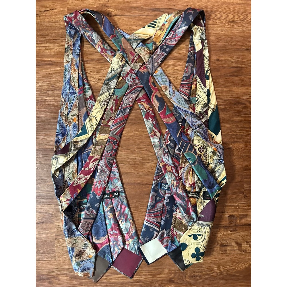 Vintage Upcycled Silk Necktie Patchwork Vest Multicolor Boho Art One Size